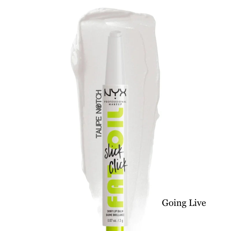 NYX Fat Oil Slick Click lip balm in sheer white with glossy shine