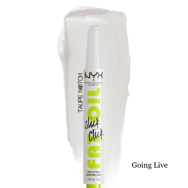 NYX Fat Oil Slick Click lip balm in sheer white with glossy shine