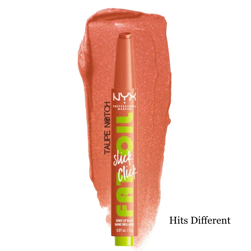 NYX lip balm with shimmery coral-orange tone in a squeeze tube