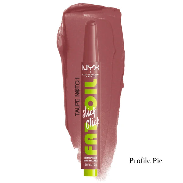 NYX Fat Oil Slick Click lip balm in deep mauve red with glossy shine