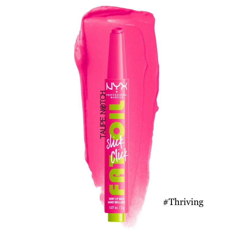 NYX lip balm with shimmery bright pink tone in a squeeze tube