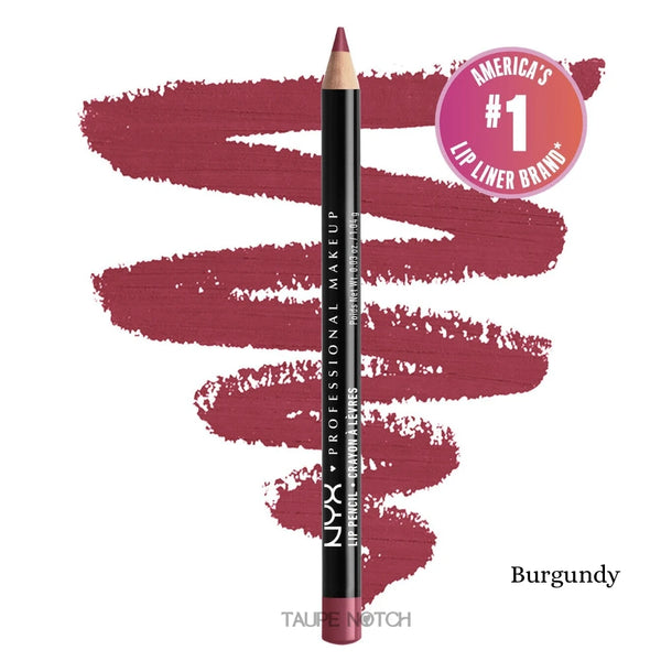 Lip liner pencil in Burgundy, dark red-brown crayon tip