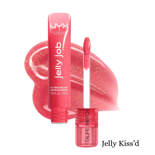 Jelly Job lip gloss, Jelly Kiss’d shade, with doe-foot applicator.