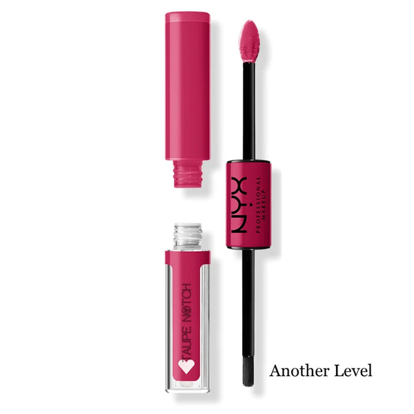 High-shine lip color with doe-foot applicator and cap, fuchsia pink shade.