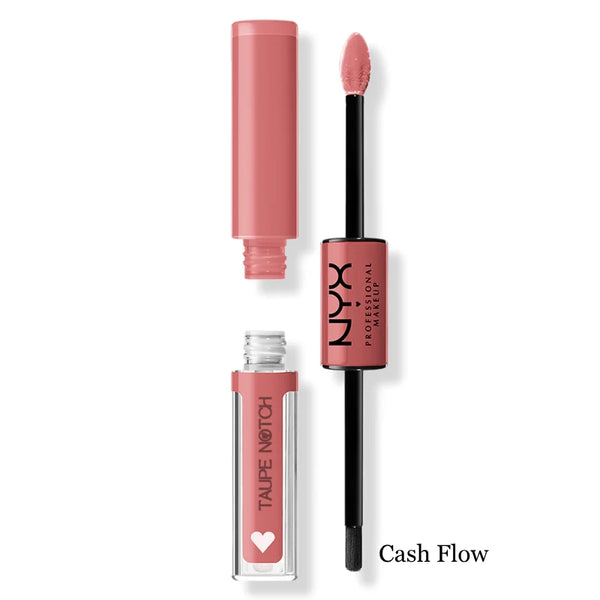 High-shine lip color with doe-foot applicator and cap, light pink nude shade.