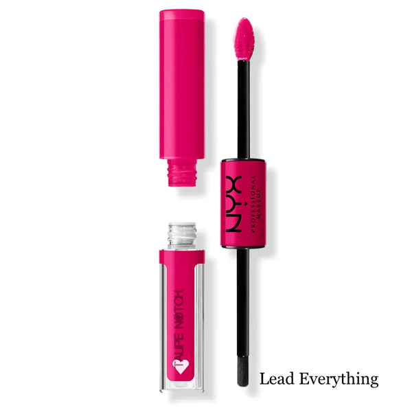 High-shine lip color with doe-foot applicator and cap, hot pink shade.