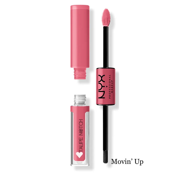 High-shine lip color with doe-foot applicator and cap, pink berry shade.