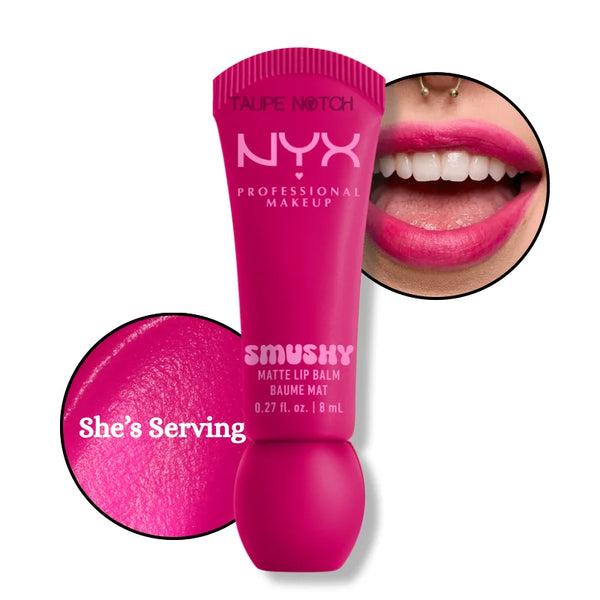 Matte lip balm in She’s Serving, fuchsia pink shade