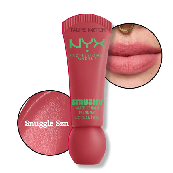 Matte lip balm in Snuggle Szn, soft pink rose shade