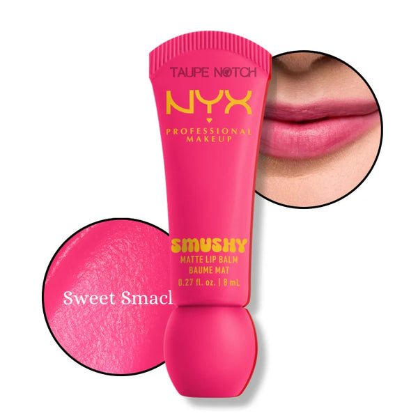 Matte lip balm in Sweet Smack, magenta pink shade
