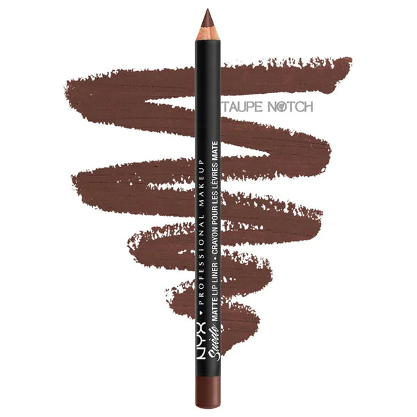 NYX lip liner pencil in taupe-brown with matte swatch.