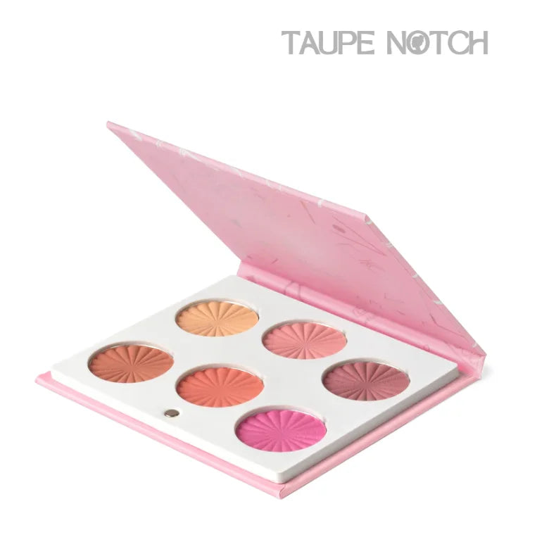 OFRA Cosmetics Mini Mix Face Palette Blushful angled view showing 6 round pressed blush pans in warm peach coral and bright pink shades inside white and pink compact available at Taupe Notch Bangladesh