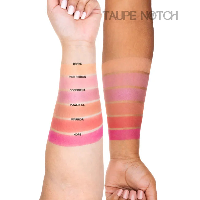 OFRA Cosmetics Mini Mix Face Palette Blushful shade swatches on light and deep skin tones showing all 6 blush shades Brave Pink Ribbon Confident Powerful Warrior and Hope available at Taupe Notch Bangladesh