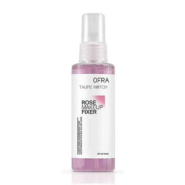 Ofra Rose Makeup Fixer 54 ml spray bottle, clear pump with rose-pink liquid