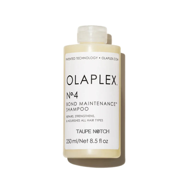 Olaplex Nº.4 Bond Maintenance Shampoo bottle, 250 ml, beige label and white cap
