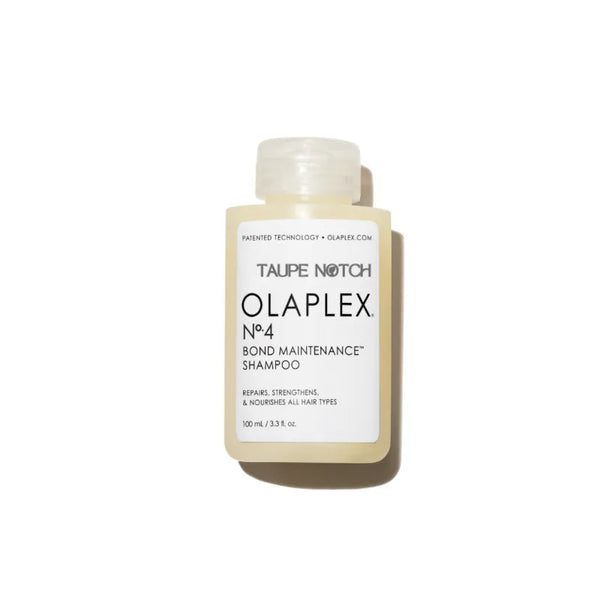 Olaplex Nº.4 Bond Maintenance Shampoo bottle, 100 ml, beige label and white cap