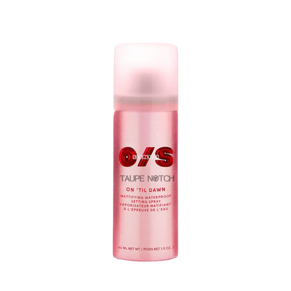 Pink spray bottle with red logo and light pink cap