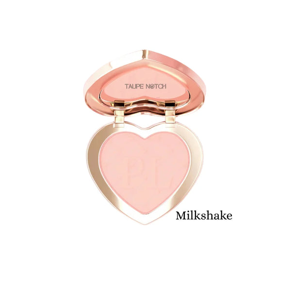 Under-eye brightening powder compact, Milkshake shade, heart pan with pale pink powder.