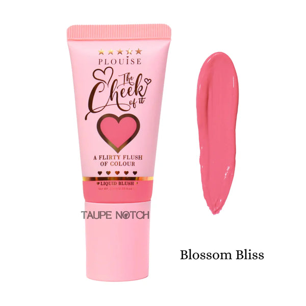 Liquid blush tube with hot pink cream swatch, Blossom Bliss