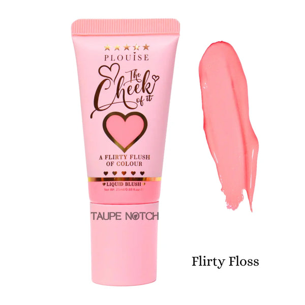 Liquid blush tube with pink coral cream swatch, Flirty Floss