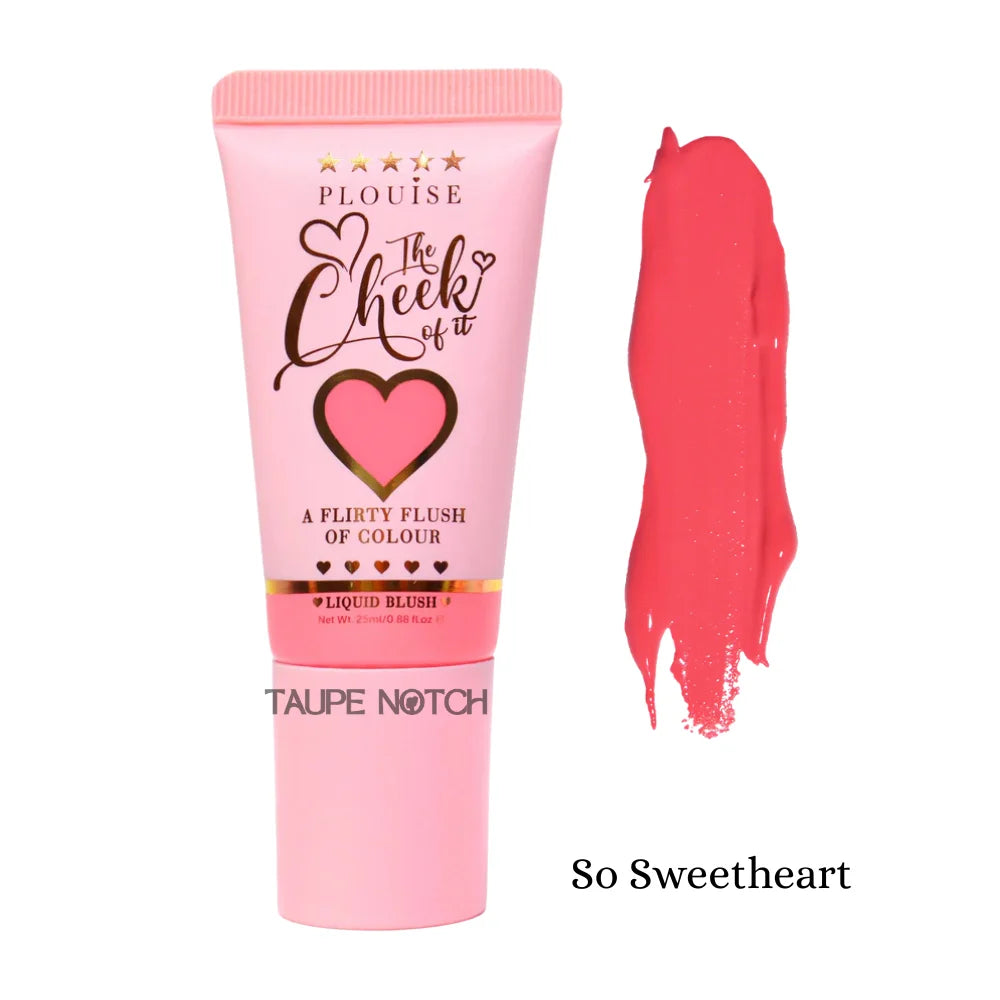 Liquid blush tube with bright pink red cream swatch, So Sweetheart