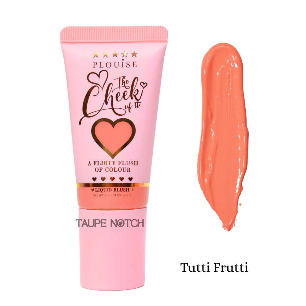 Liquid blush tube with orange-rose cream swatch, Tutti Frutti