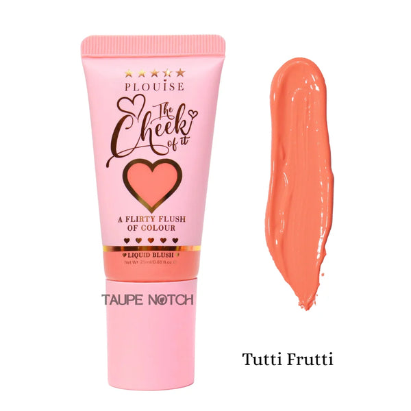 Liquid blush tube with orange-rose cream swatch, Tutti Frutti