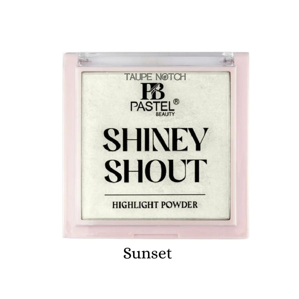 Shiney Shout highlight powder compact, light green shimmer shade in Sunset