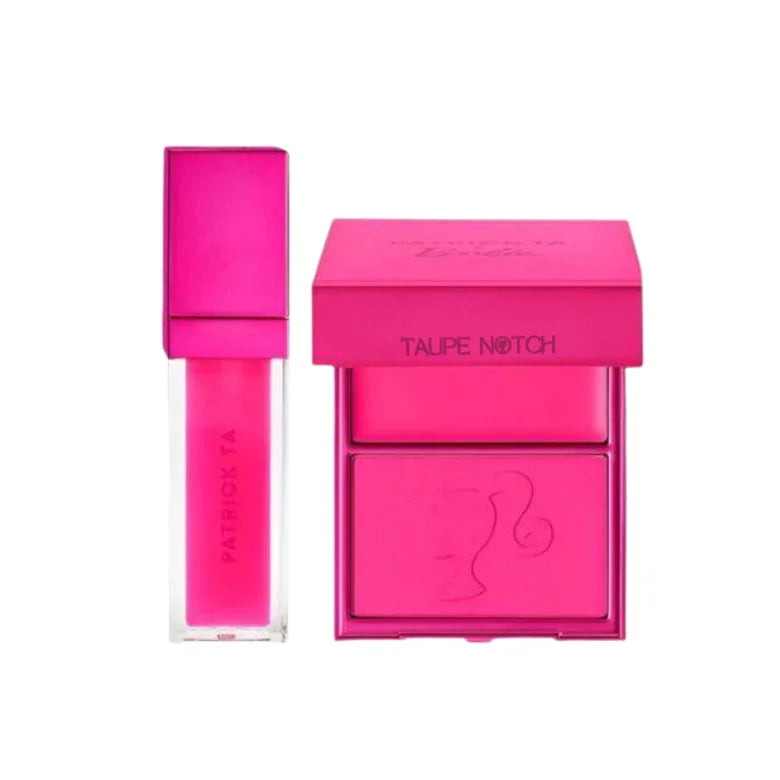Pink blush duo compact with mirror and lip plumper tube