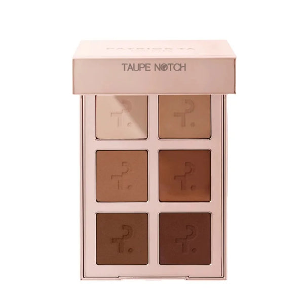 Medium eyeshadow palette with six taupe and brown shades in a reflective case