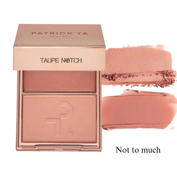Cream and powder blush duo with compact palette in warm rosy nude and soft brown-pink