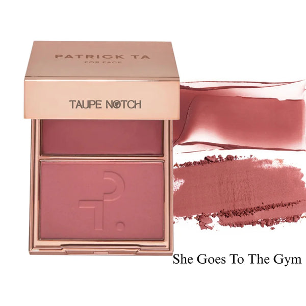 Cream and powder blush duo with compact palette in mauve rose and deep dusty plum shades