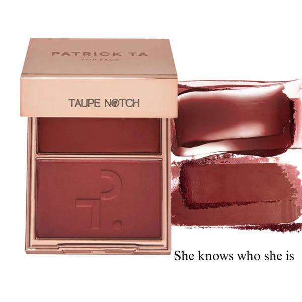 Cream and powder blush duo with compact palette in dark berry and rich plum-mauve shades