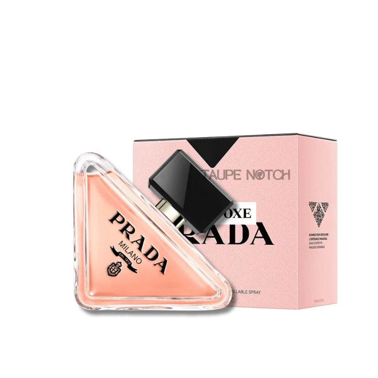 Prada Paradoxe eau de parfum bottle with pink box and black cap, 90 ml