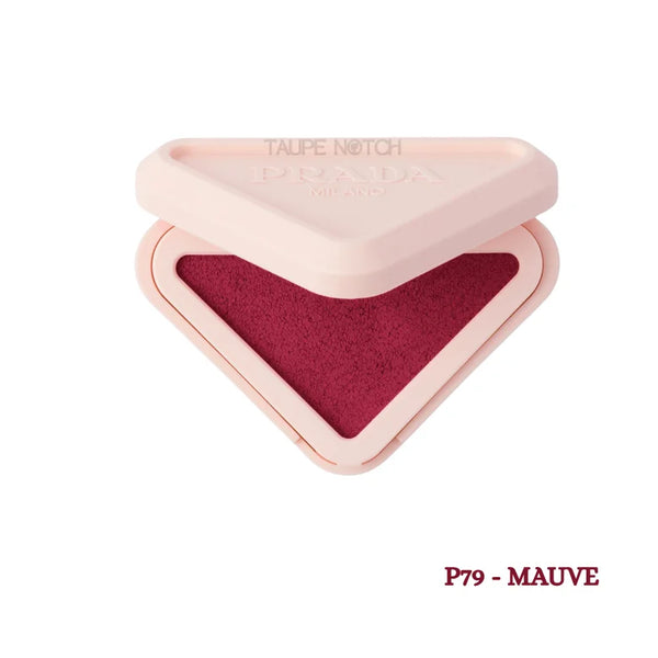Prada Milano Blush Refillable Powder Blush in P79 Mauve open triangle compact showing rich berry wine shade