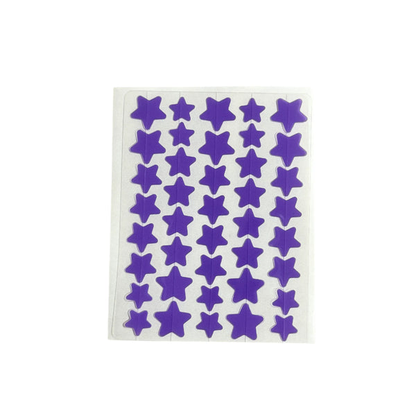 Purple star-shaped acne patches sheet with multiple small stars