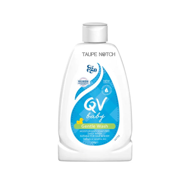 QV Baby Gentle Wash bottle with pump cap, white with blue label