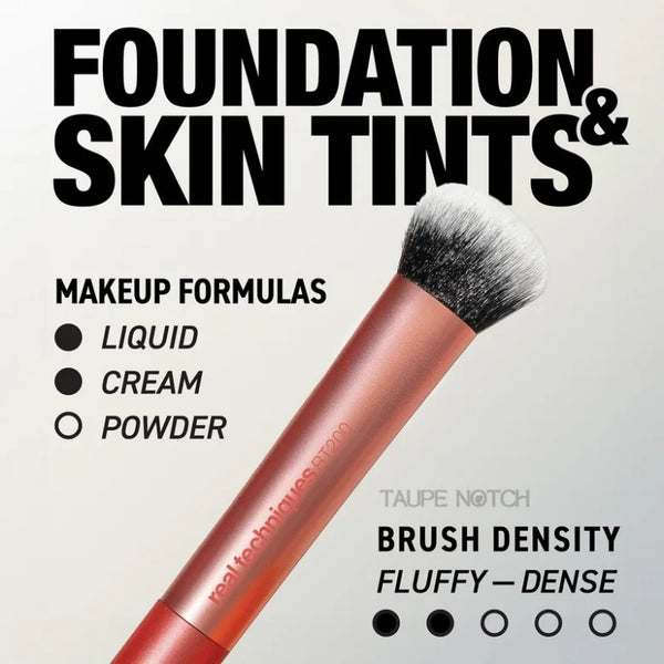 Face makeup brush with black bristles and copper handle