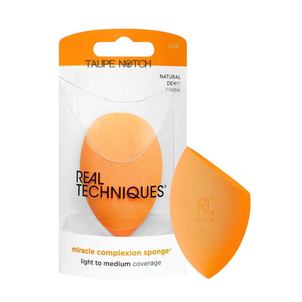 Real Techniques Miracle Complexion beauty sponge; orange teardrop sponge with retail pack