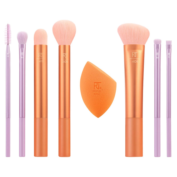 Makeup brush and sponge set, orange sponge plus purple and orange brush handles