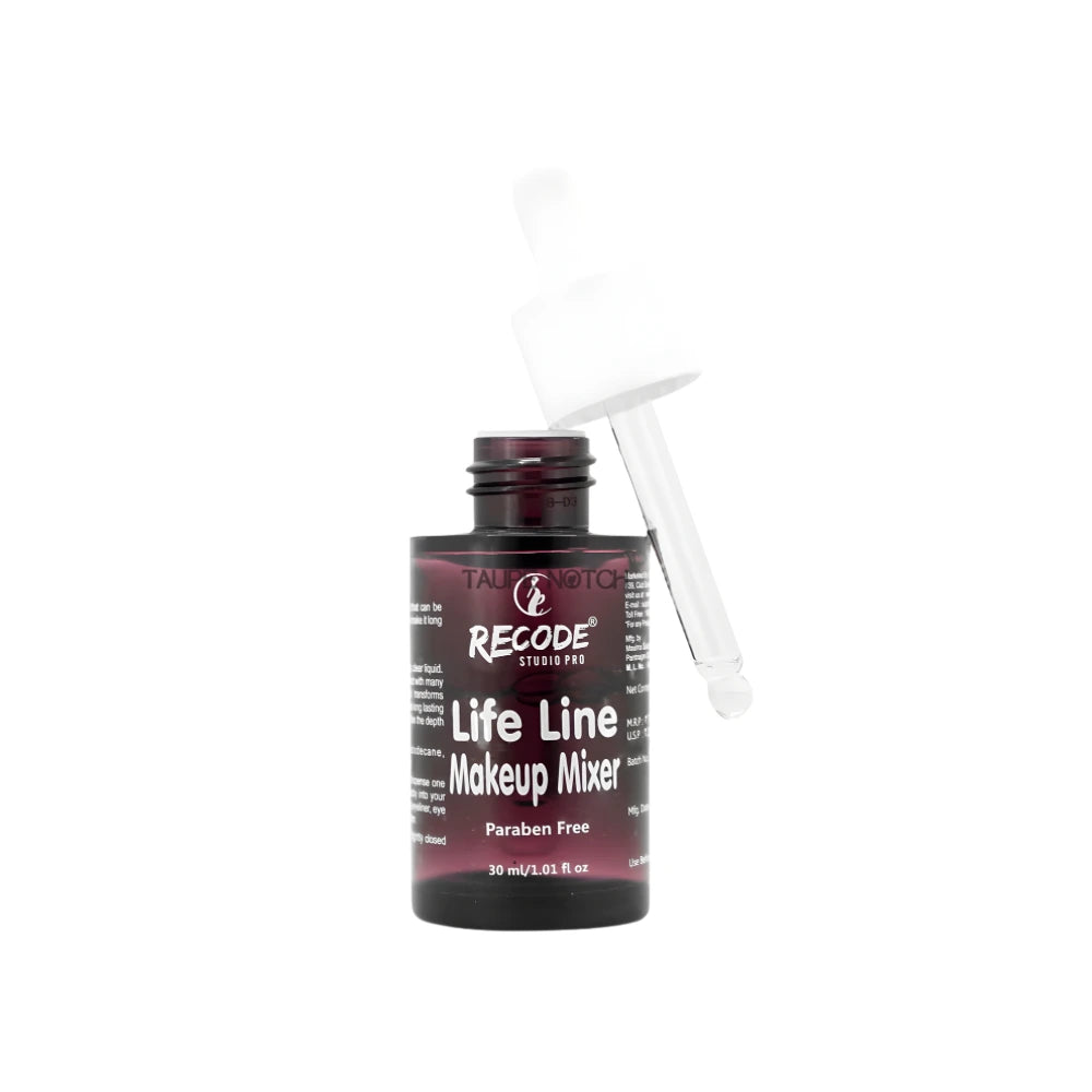 Makeup mixer bottle with clear dispensing nozzle, dark label, 30 ml.
