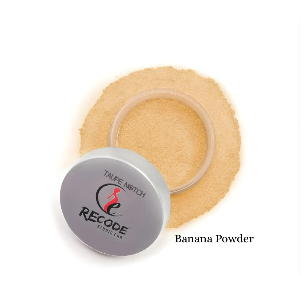 Matte setting powder compact with beige powder visible in open jar
