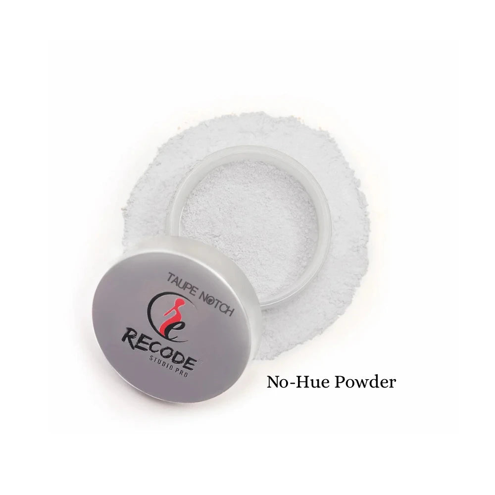 Matte setting powder compact with white no-hue powder visible in open jar