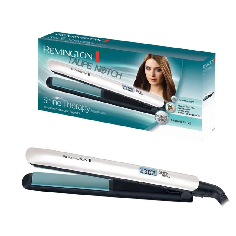 Remington Shine Therapy hair straightener with Moroccan argan oil, white with black plates