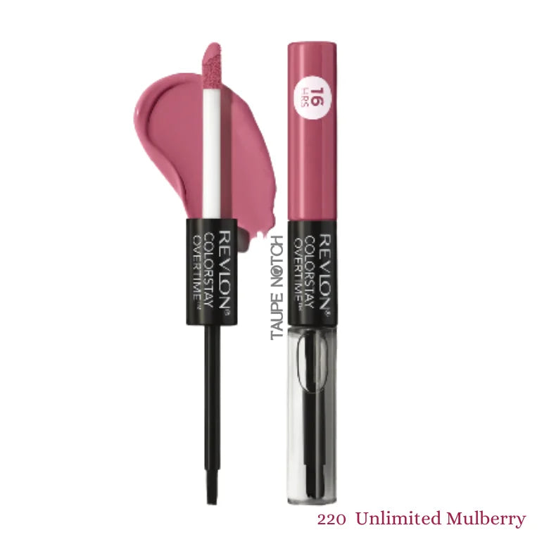 Lip color tube and applicator, mauve purple shade (220 Unlimited Mulberry)