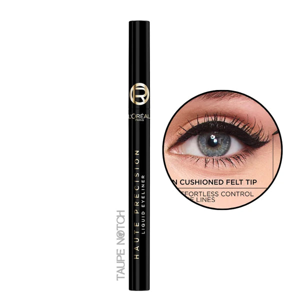 Black liquid eyeliner with fine felt tip for precise lines