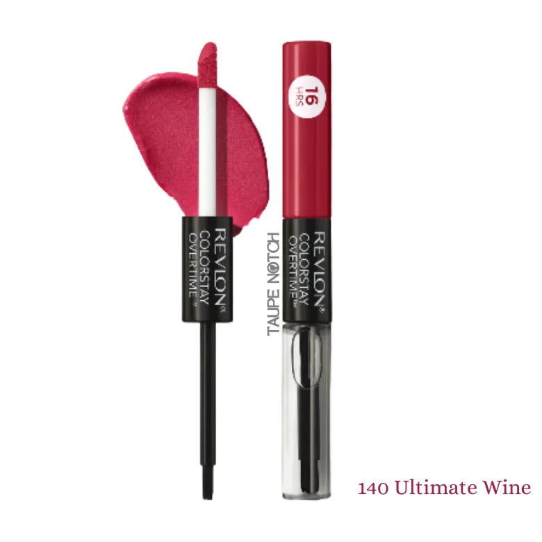 Lip color tube and applicator, deep wine red shade (140 Ultimate Wine)