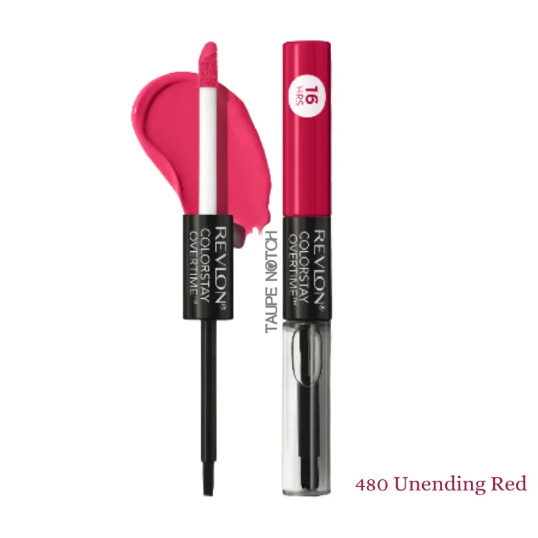 Lip color tube and applicator, bright red shade (480 Unending Red)