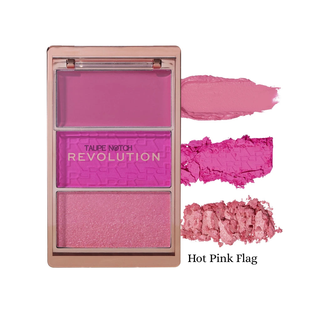 Blush palette with pink and purple shades plus shimmer swatches—Hot Pink Flag