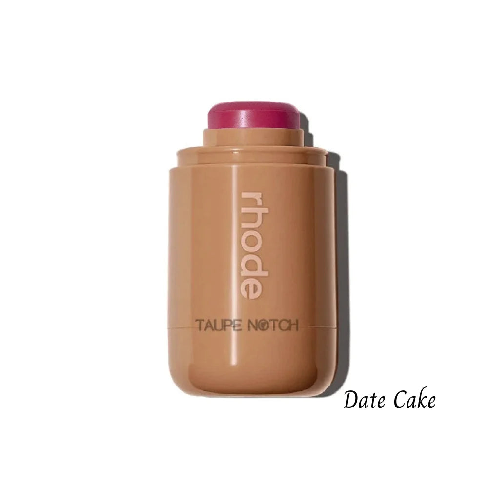 Rhode pocket blush in Date Cake shade, beige compact with deep pink-purple cap.
